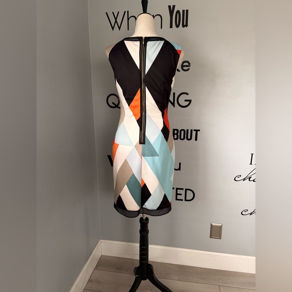 EUC Tahari ASL Geometric Mini Dress in Orange, Blue & Red Size 2 - Picture 3 of 12